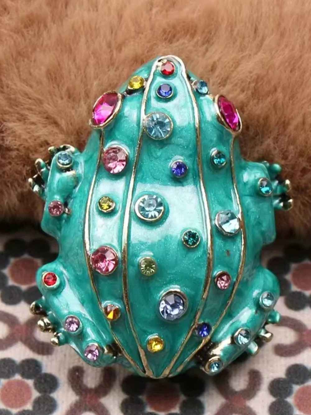 Cute Frog Turquoise Multicolor Crystal Brooch